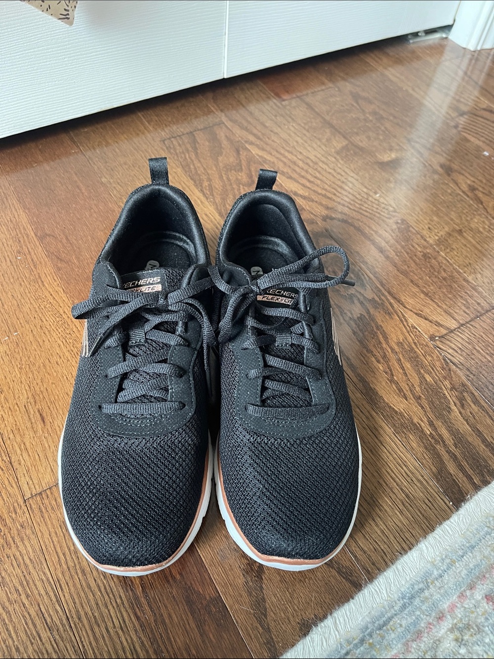 Skechers Black Knit Athletic Sneakers with White & Brown Trim